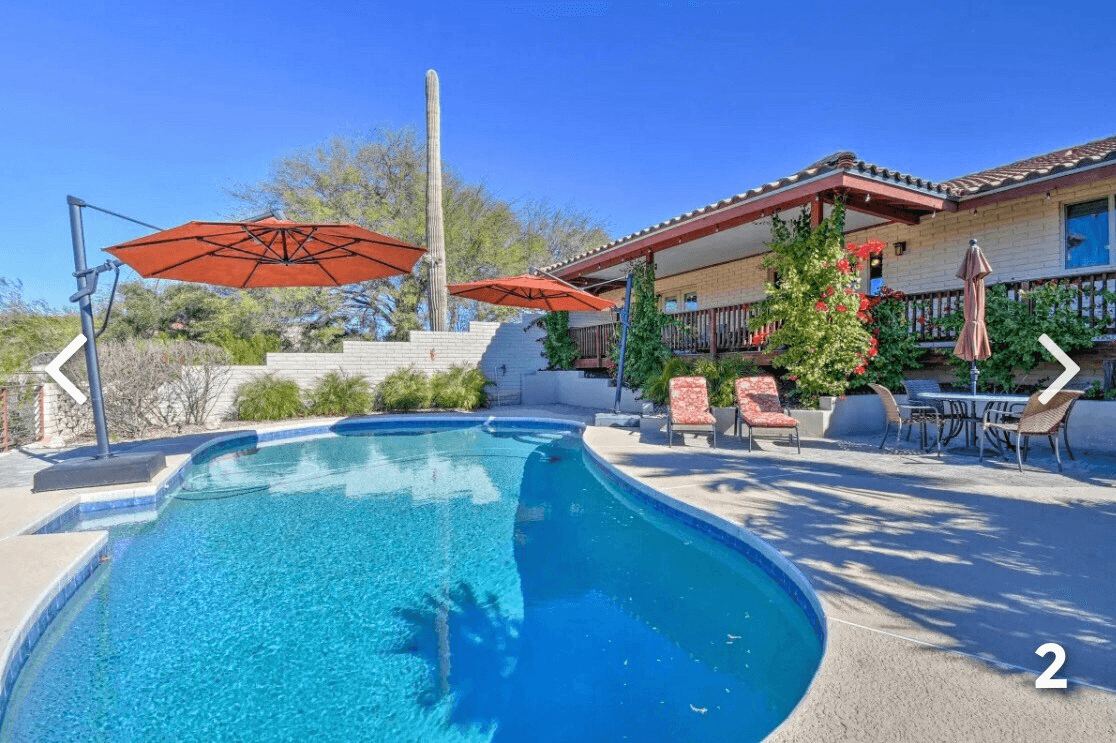 Sun or shade by the sparkling, heated pool?